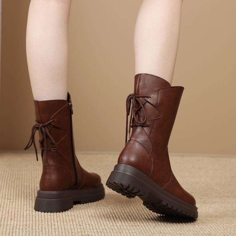 Medium boots women's spring and autumn new comfortable and good-looking thick-soled boots velvet flat-soled Martin boots winter cotton boots