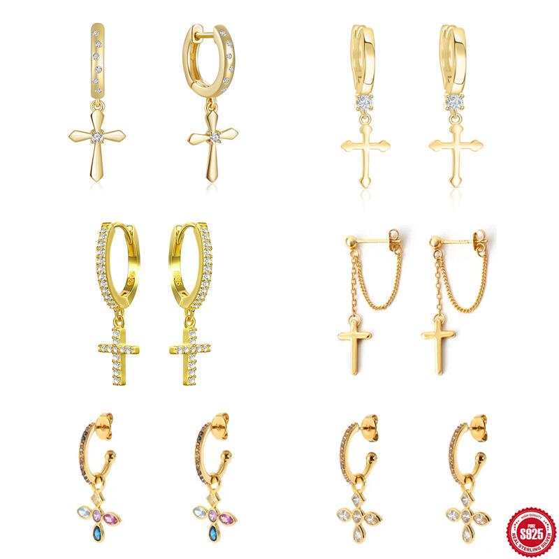 

Classic Cross With Diamonds Drop Earrings Earrings Drop Earrings 925 Silver