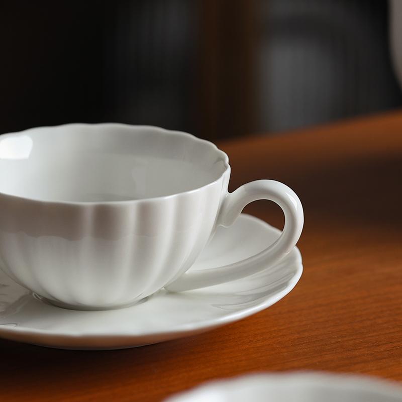 Pure White Coffee Cup English Afternoon Tea Mug Household Minimalist Ceramic Teapot White Cup Plate European Teacup Drinkware