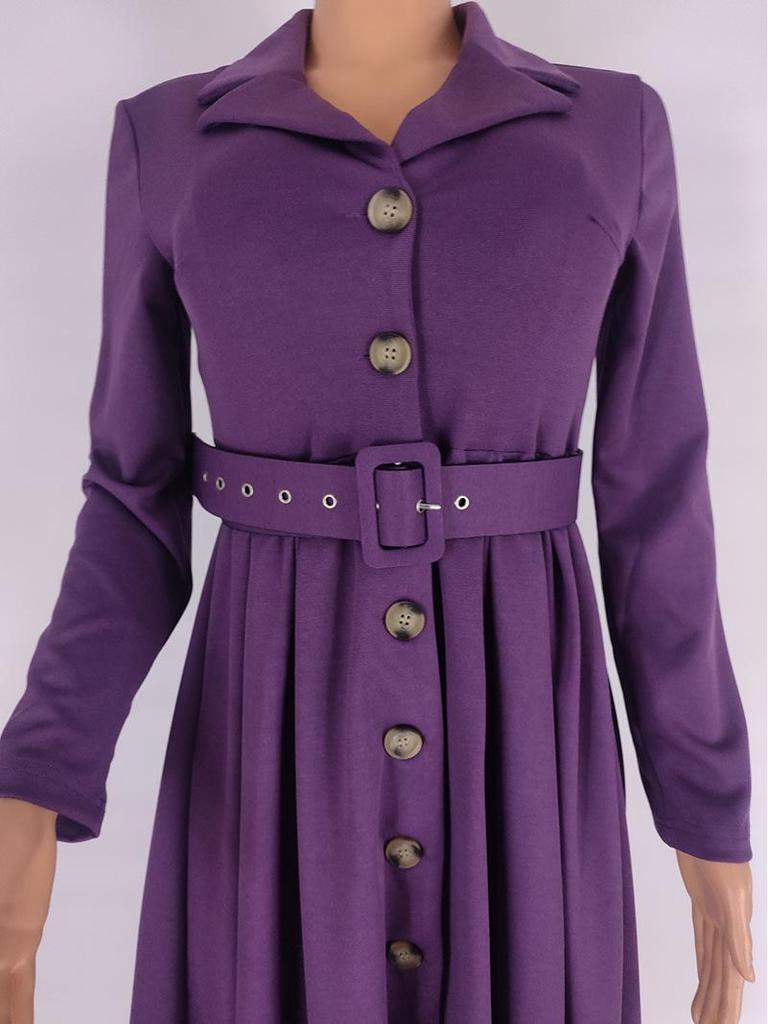 Solid Color V-Neck A-Line Dress with Belt, European & American Style, Plus Size, African Women