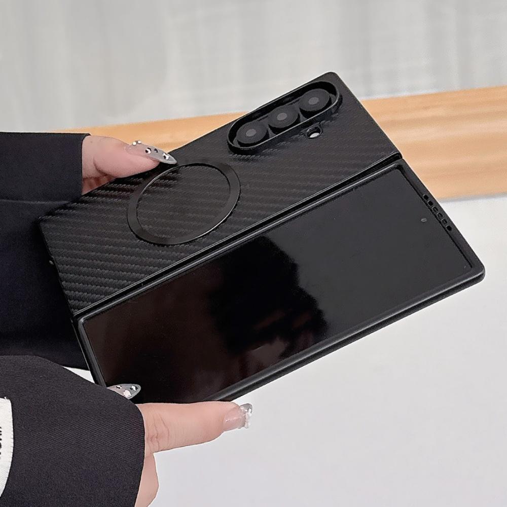 Carbon Fiber Pattern Magnetic Case For Samsung Galaxy ZFlip 7 6 5 4 Z Fold 7 6 5 Wireless Charging Protective Phone Cover