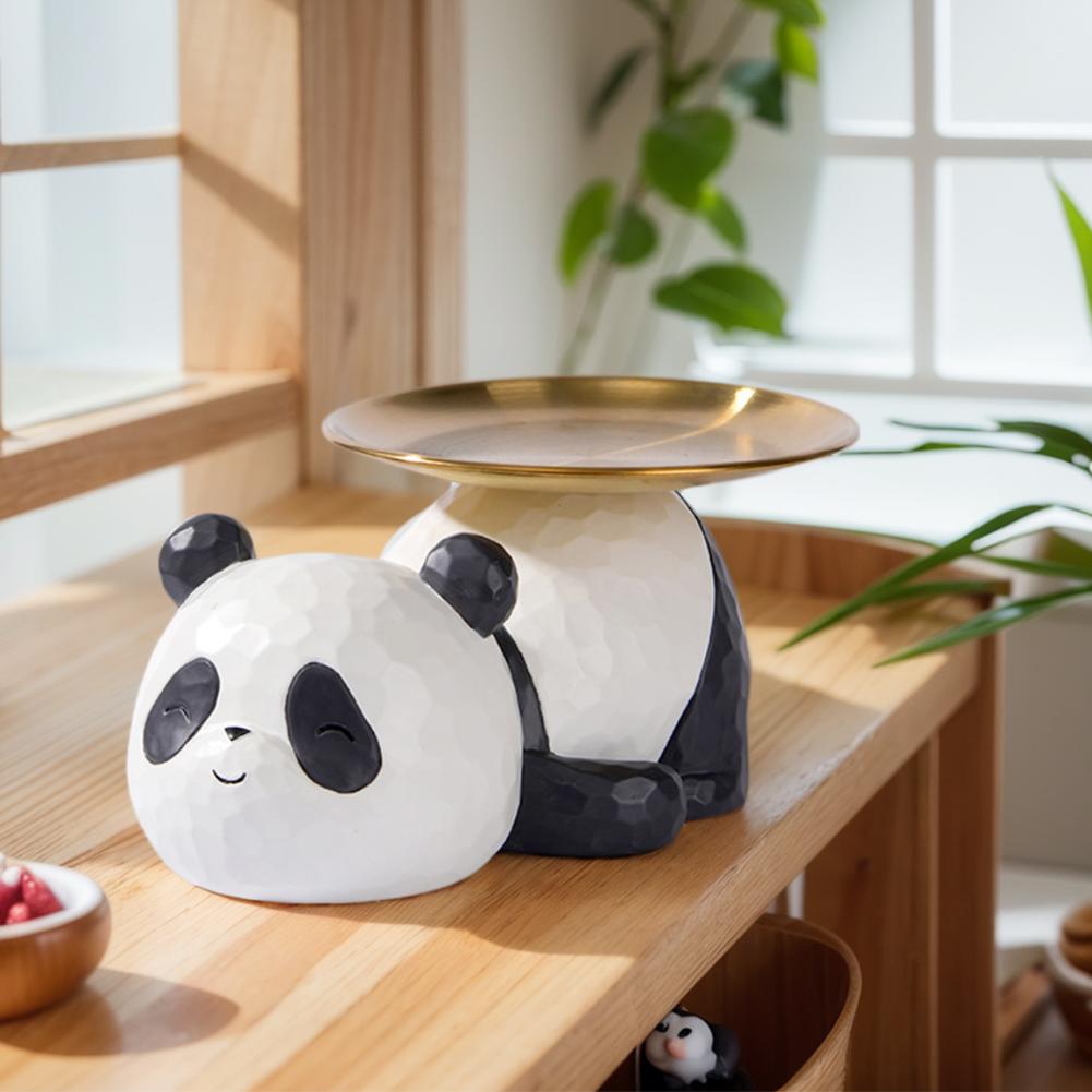 Decorative Panda Statue Creative Animal Sculpture Storage Tray Panda Model Holding Tray for Living Room Hallway Home Decoration