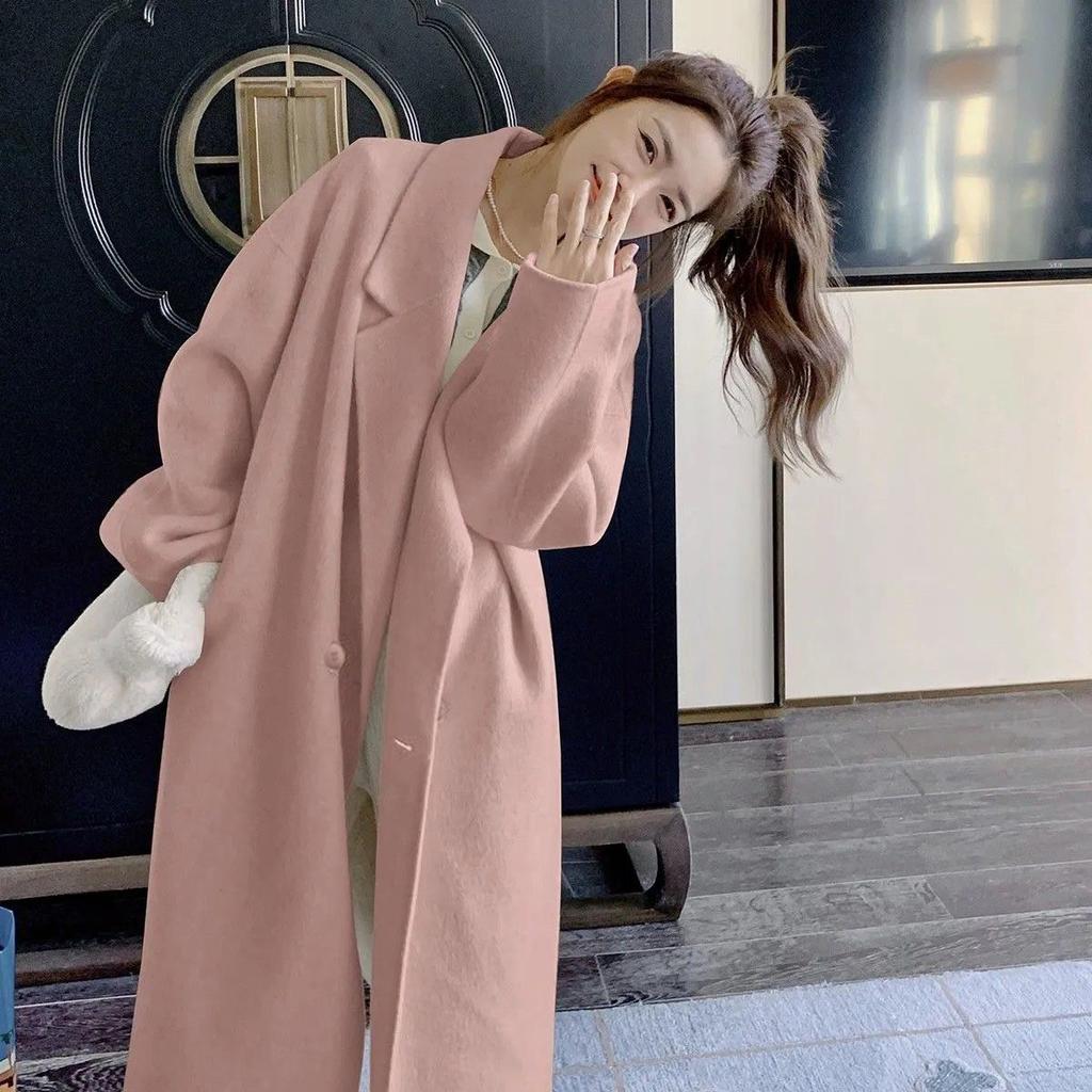 Women's Korean-Style Mid-Length Woolen Outer Wear Preppy Vibe Loose Coat