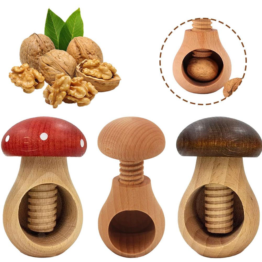 Creative Mushroom Shape Nutcracker Wooden Walnut Opener Walnut & Hard Shell Nut Opener Tool Multi-function Kitchen Tool