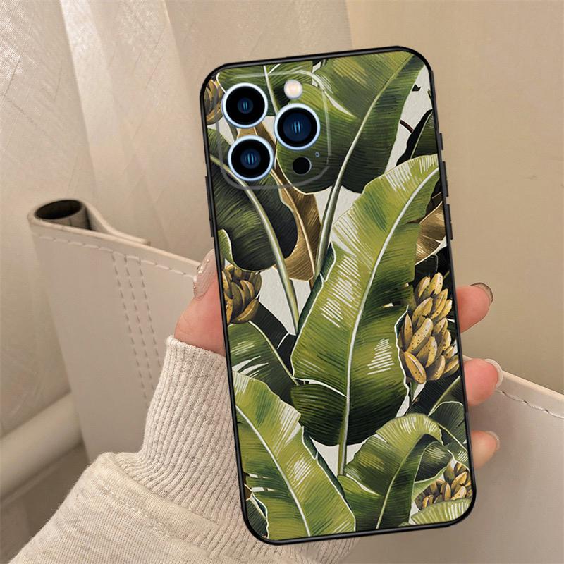 Tropical Leaf Pattern Phone Case For iPhone 16 15 14 13 11 12 17 Pro Max mini 15 16 Plus 16e 17 Air Cover Coque