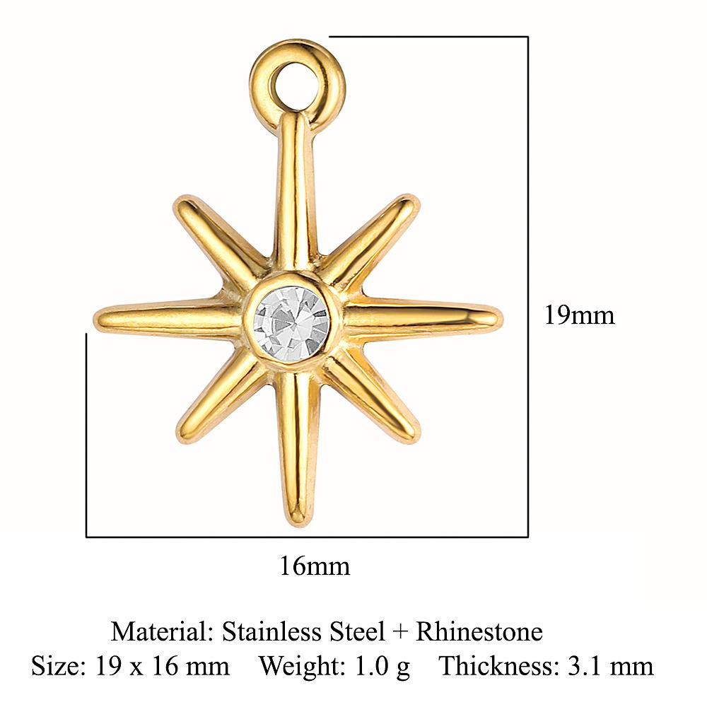 3pcs/Lot Peach Heart Crescent Mirror Polished 316 Stainless Steel DIY Charm Eye Sun Star Moon Rhinestone Jewelry Pendant
