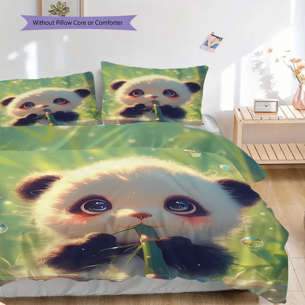 Panda Muster Bettwäsche Steppdecke Set Bettbezug Kissenbezug Heimdekoration Geburtstagsgeschenk (1 Bettbezug + 2 Kissenbezüge, ohne Füllung)