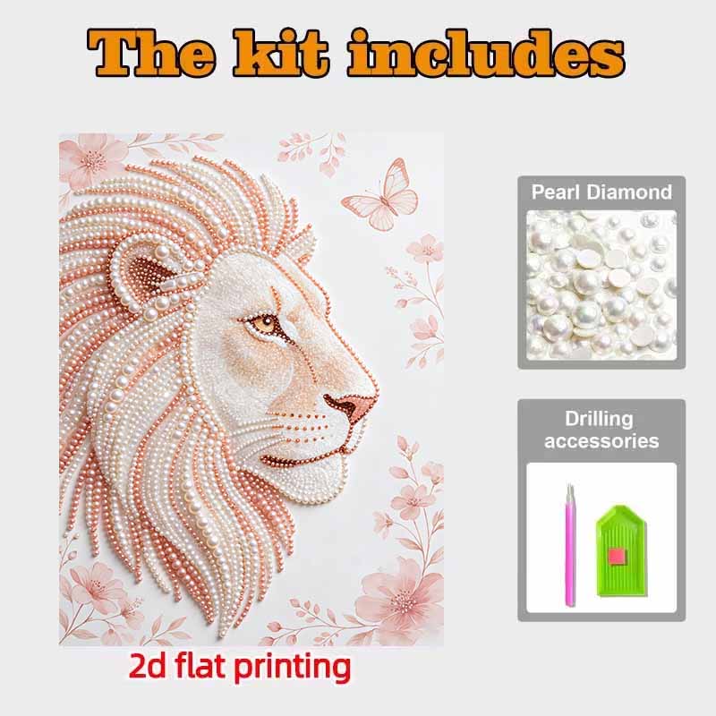 Pearl Art Painting Home Wall Decor White Lion Floral Pearl Gemstone Painting Picture Crafts Adult/Beginner Gift Creative Home Decor Unframed