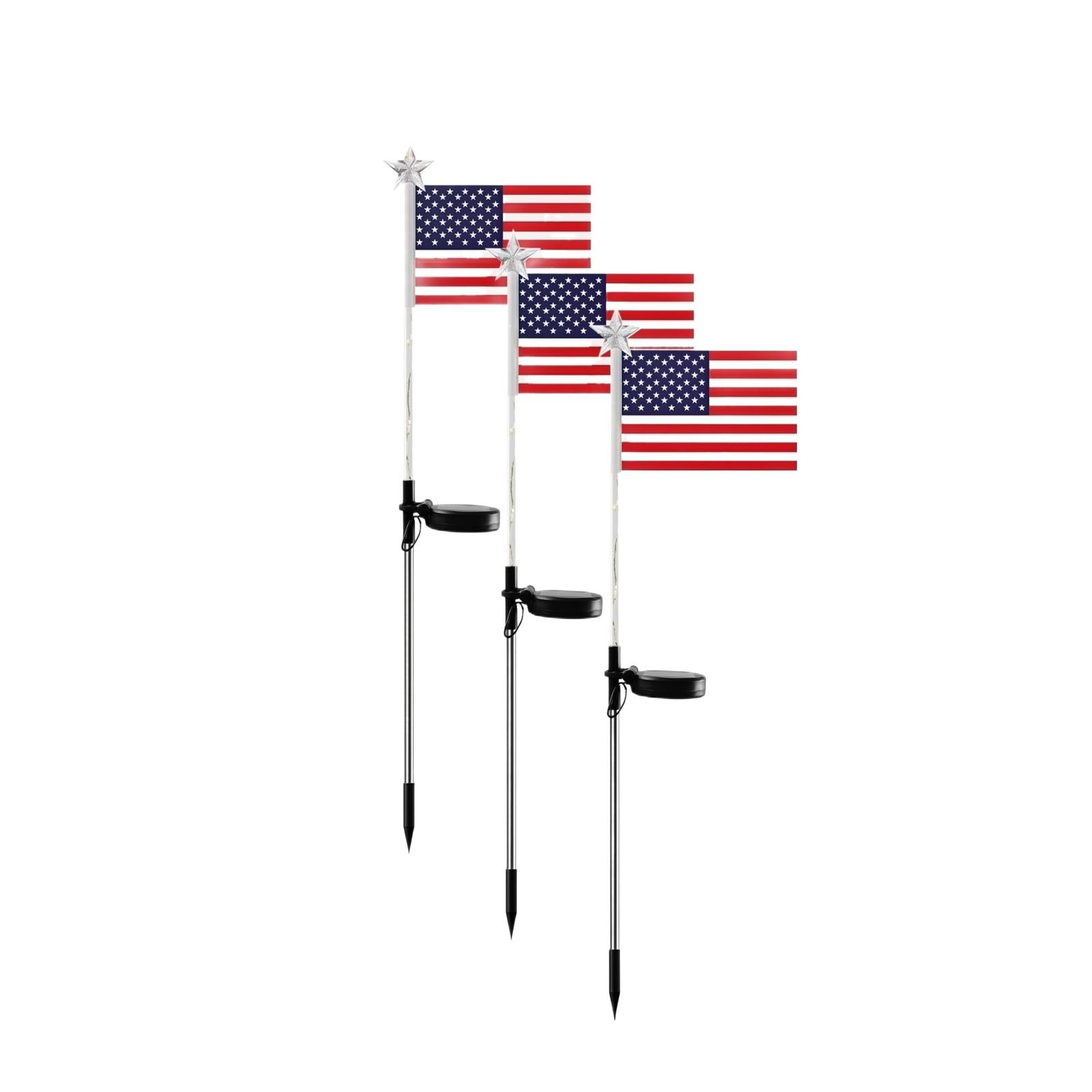 

Solar Powered Outdoor Flag Lights with Waterproof Design for Yard Garden Pathway Lawn Holiday Decoration Set of 3 American Style Flag Poles One Size