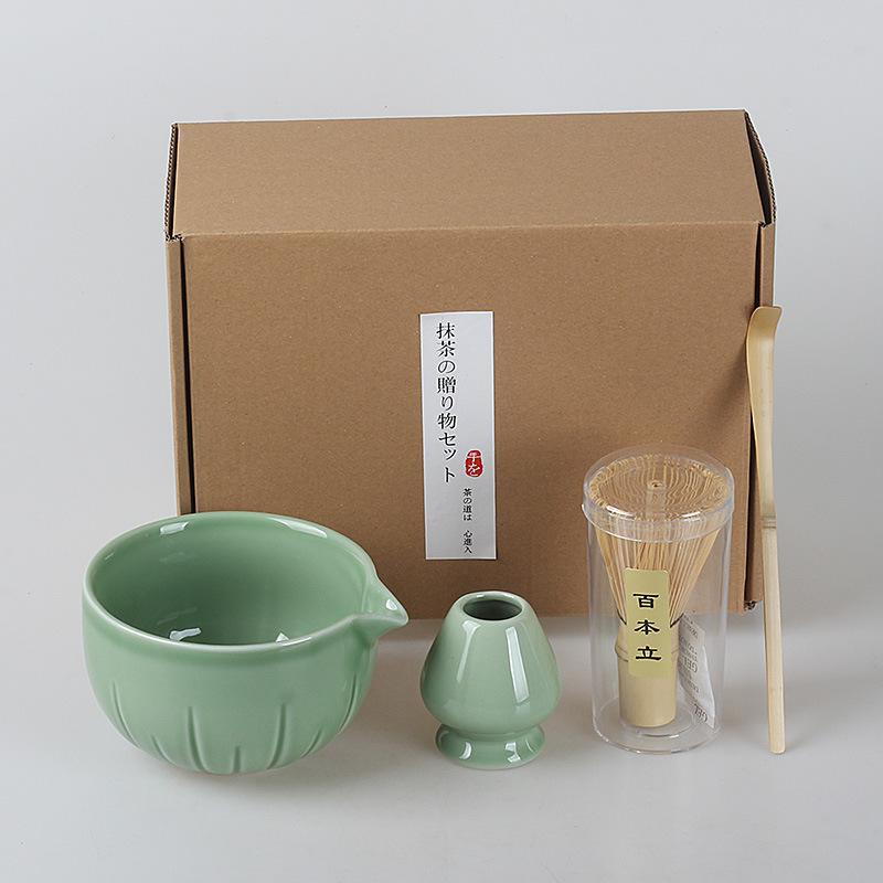 1/4 szt. Japońska Filiżanka do Herbaty Zestaw Akcesoriów do Ubijania Matchy oraz Matcha do Miseczki na Matchę Taca Bambusowa Miotełka Akcesoria do Ceremonii Herbacianej