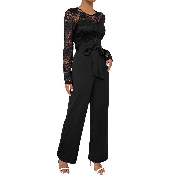 2025 Νέα Ευρωπαϊκού και Αμερικανικού Στυλ Δαντελωτή Επένδυση Φερμουάρ Δέσιμο Μονόχρωμη Ολόσωμη Φόρμα