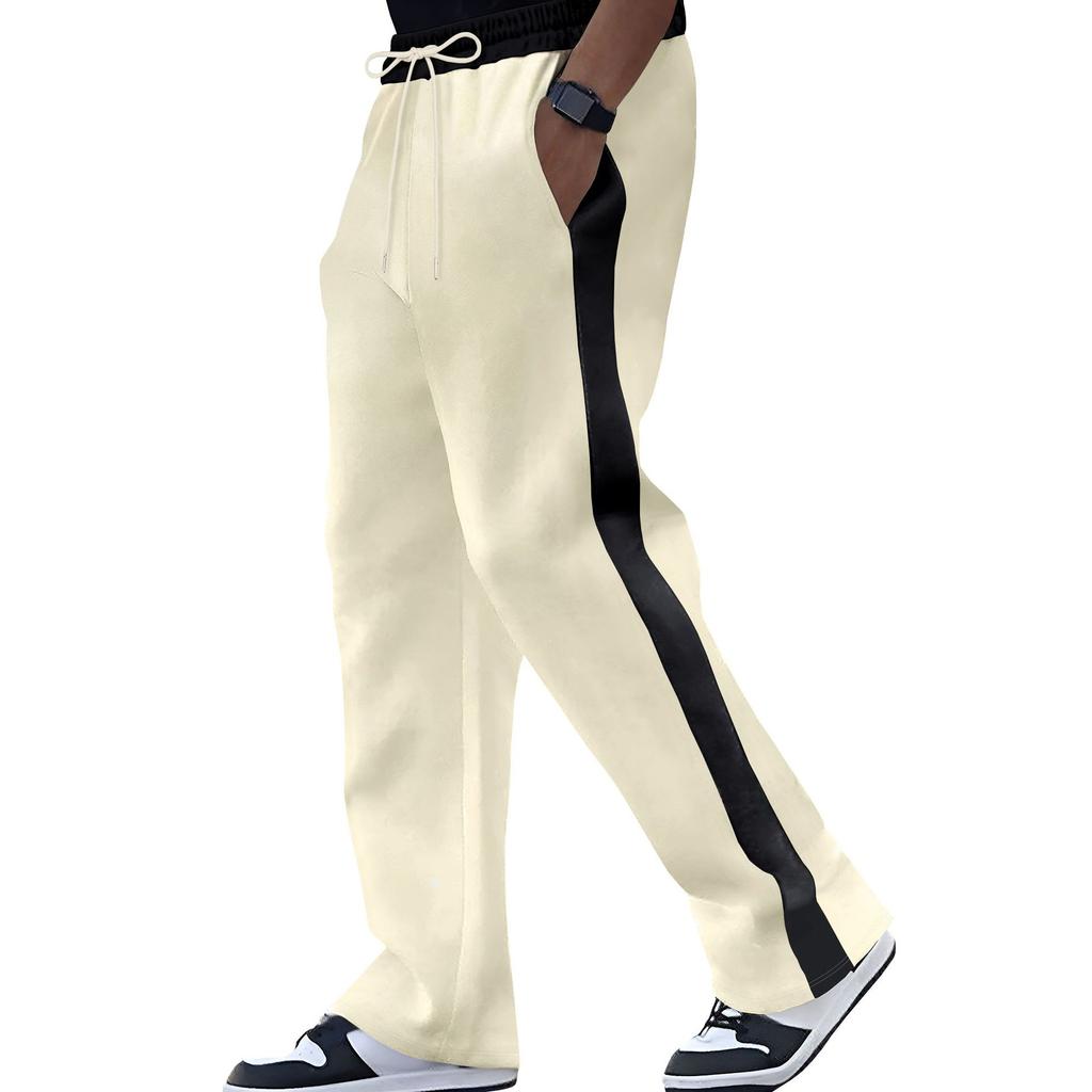 Spring and Autumn Men's Casual Pants Heavy Length Loose Contrast Color Spliced Sports Straight-Piece Pants