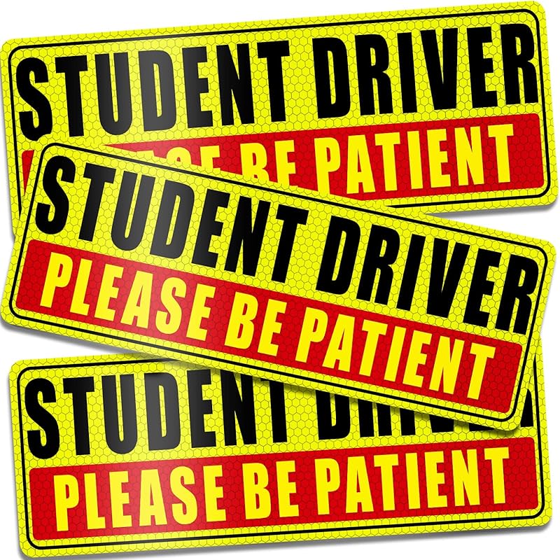 Sukh Student Driver Magnet for Car - Be Patient Student Driver Magnet New Student Driver Sticker Safety Warning Reflective Signs Reusable Movable 3 Yellow-studentdriver-3pcs