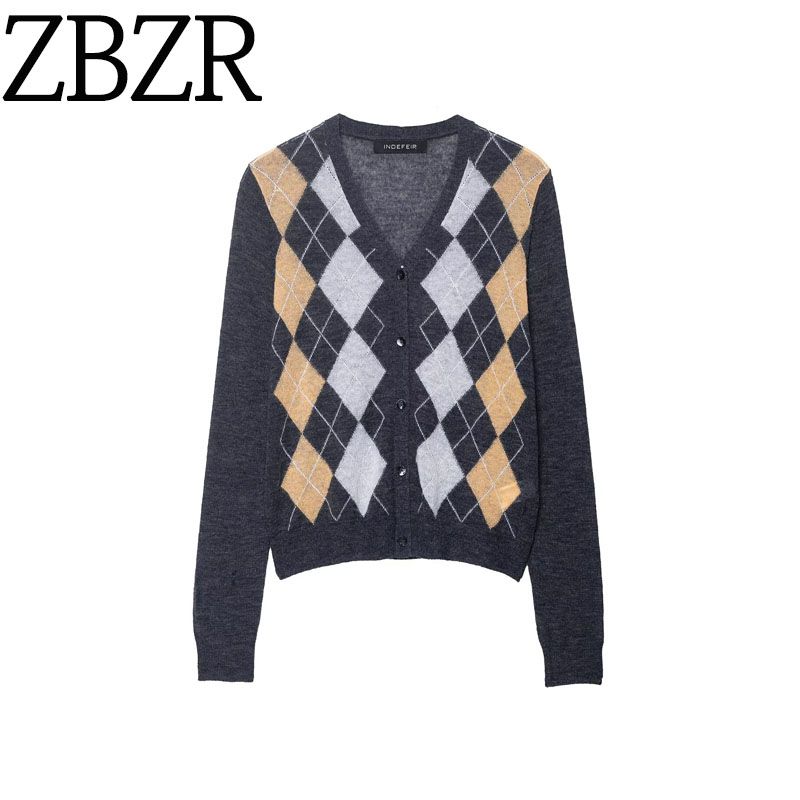 Za Autumn New Women Clothes 2025 Western Style Long Sleeve Flap Collar Diamond Knitted Polo Shirt 9598212