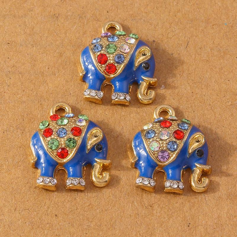 10pcs Enamel Crystal Rhinestones Animal Elephant Pendants Charms for Jewelry DIY Earrings Necklace Bracelet Accessories