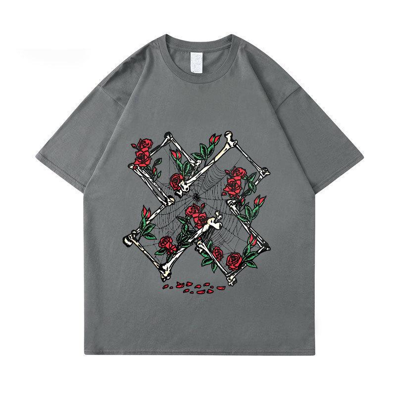 Camiseta de Algodón de Manga Corta Estampado de Calavera XPLR Y2K Sam y Colby Unisex Tops Casuales