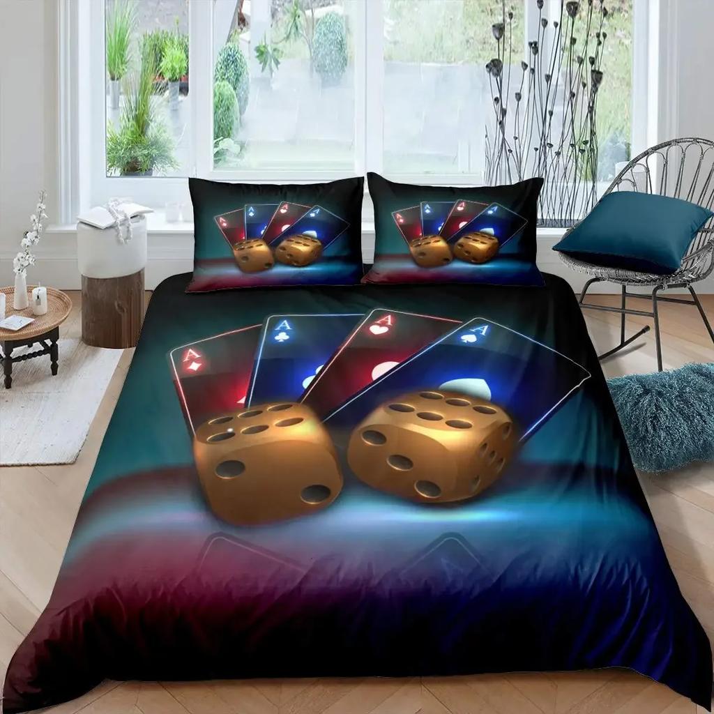 Comforter Poker Queen Modern Card Game Bedding Set Gamer Playing Comforter Gambling Athletics Polyester S