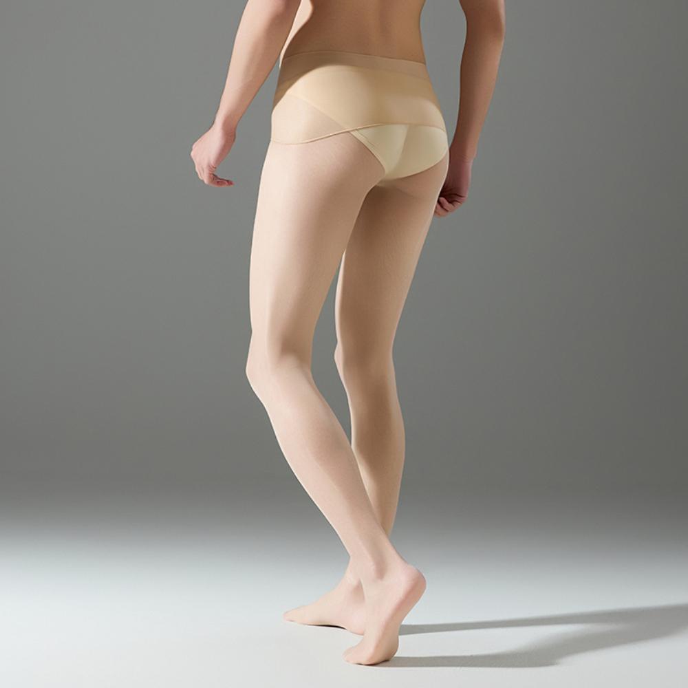 Sexy Men Thin Sheer See Through Open Close Sleeve COCKring Stockings Seamless Stockings Oil Glossy Shiny Pantyhose Tights