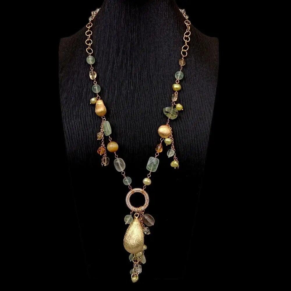 

Y.YING Натуральное полудрагоценное ожерелье из пренита и цитрина, зеленая жемчужная цепочка, женские ювелирные изделия