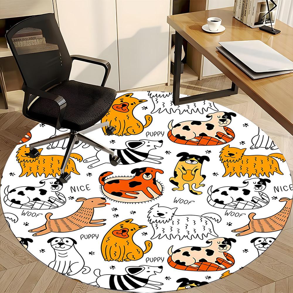 1PC Dogs Puppies Office Round Area Rug, Mat Suitable For Office, Under Office Chairs Bedroom Living Room Home Decor, Room Deco