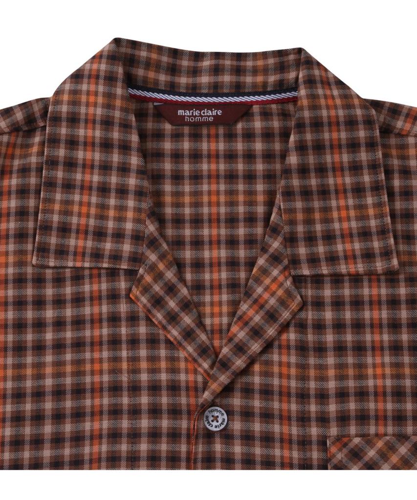 Marie Claire Homme Men's Brown Twill Check Long Sleeve Pajama Set