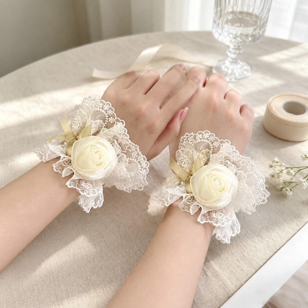 Ruffled Lace Lolita Wrist Cuffs Floral Lace Sweater Cuff Covers Hand Sleeves Maid Cosplay