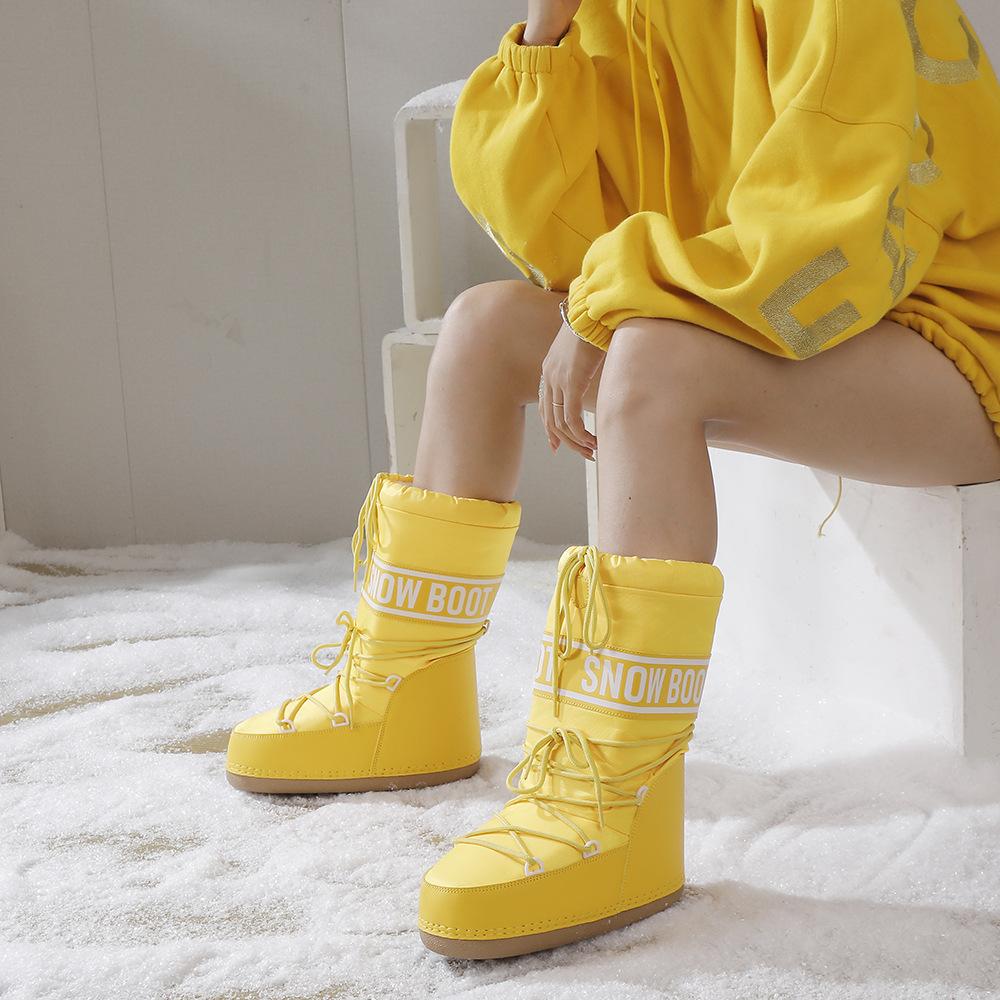 Women's thickened padded warm lightweight hiking mountaineering thick bottom waterproof non-slip sports and leisure long snow boots cotton shoes