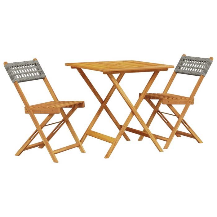 VidaXL Ensemble de bistro 3 pcs gris résine tressée et bois massif, ensemble de bistro de jardin, ensemble de balcon, 3281863