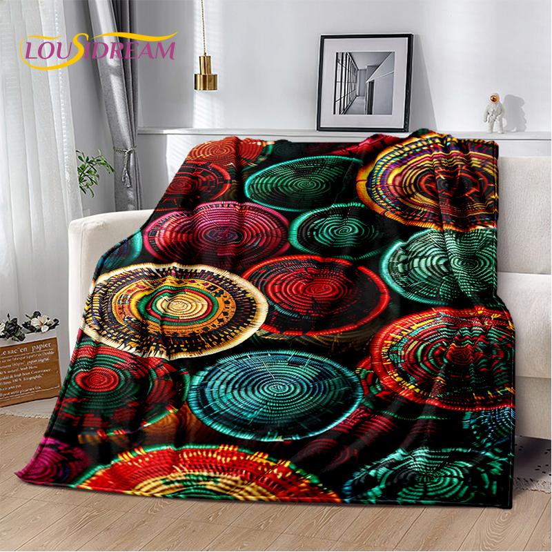 Cestas de Arte Tejido de Flores Coloridas 3D Etiopía, Manta Suave de Felpa Mandala, Manta de Franela para Sala de Estar, Dormitorio, Cama, Sofá