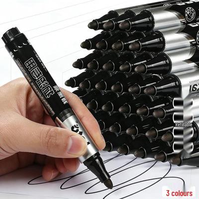 Letu Refillable Black Oil-Based Marker Pen - Waterproof, Fade-Resistant, Large Tip for Express Delivery Logistics