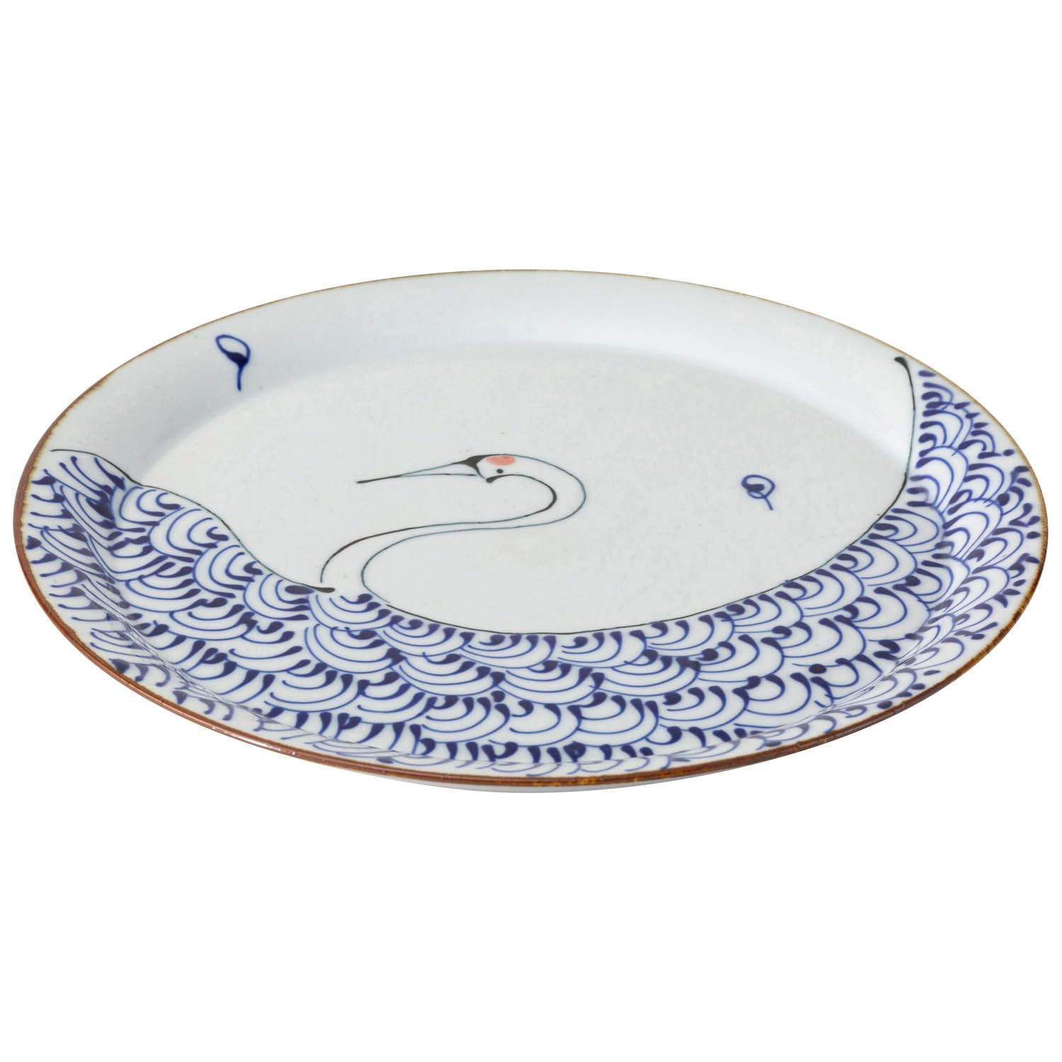 

Hasami ware round porcelain tray, crane design, approximately 27cm in diameter, kotohogi blue, microwave and dishwasher safe, item number 25290