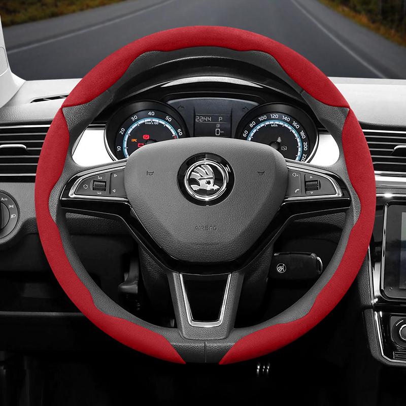 Suitable for Skoda Anti-Slip Buckle Segmented Suede Steering Wheel Cover Suitable for Kodiaq Octavia3 Octavia2 Superb3 Fabia Karoq Octavia A7 Rapid 