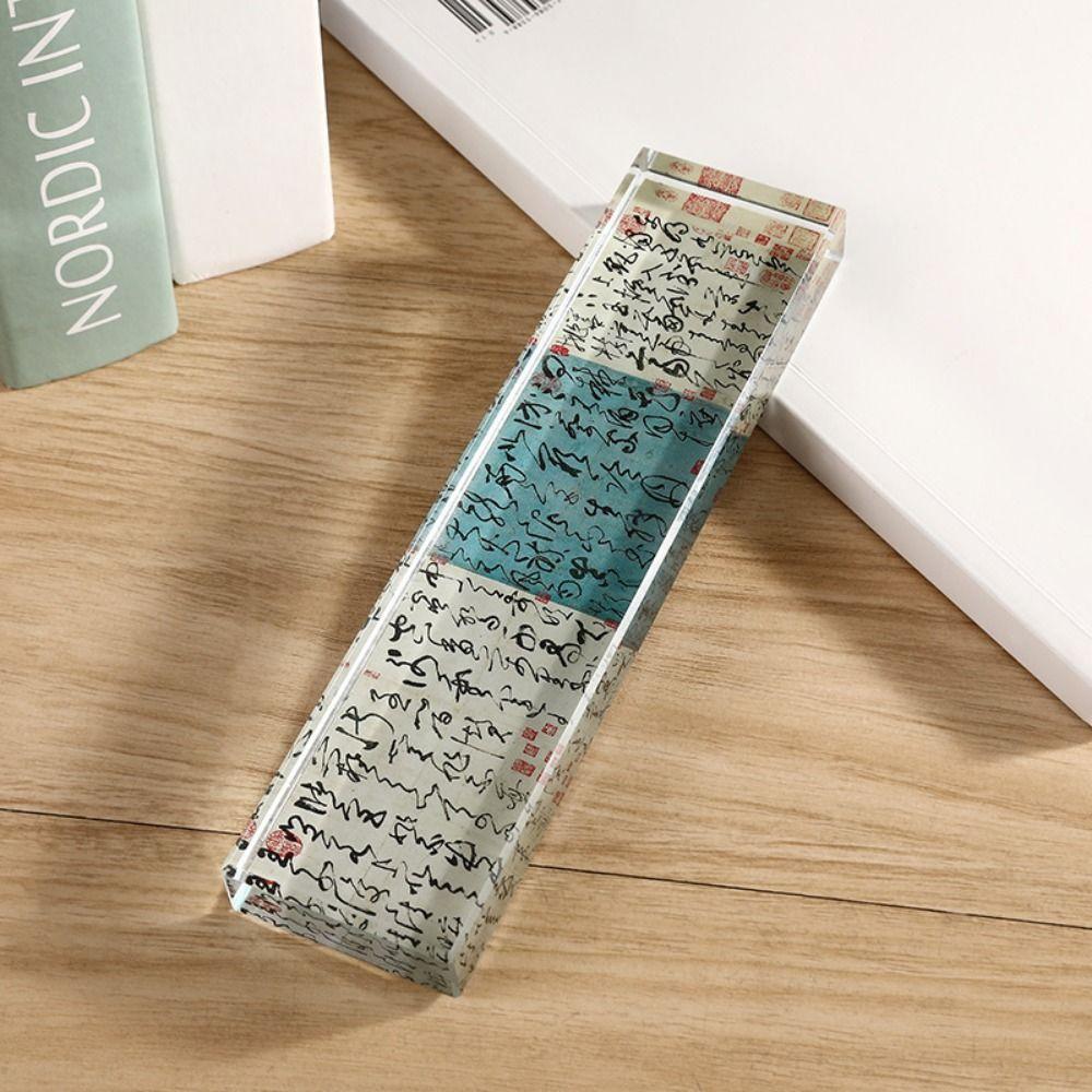 Pressing Paper Flat Clear Crystal Paperweight Rectangle Crystal Weight Ruler  Calligraphy Supply