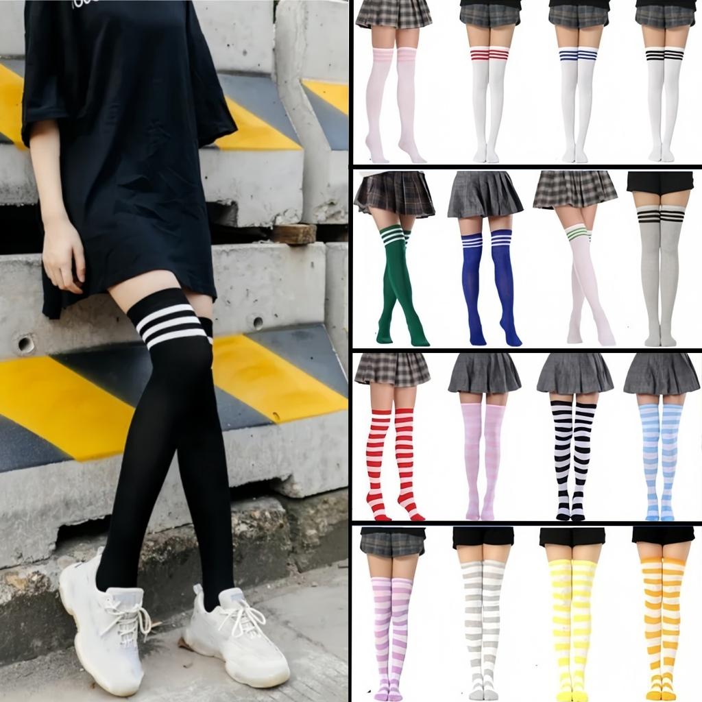 Damen Regenbogen Schwarz Weiß Gestreifte Overknee Oberschenkelhohe Gothic Strümpfe Niedliche Lolita Mädchen Cosplay Socken Halloween Weihnachten