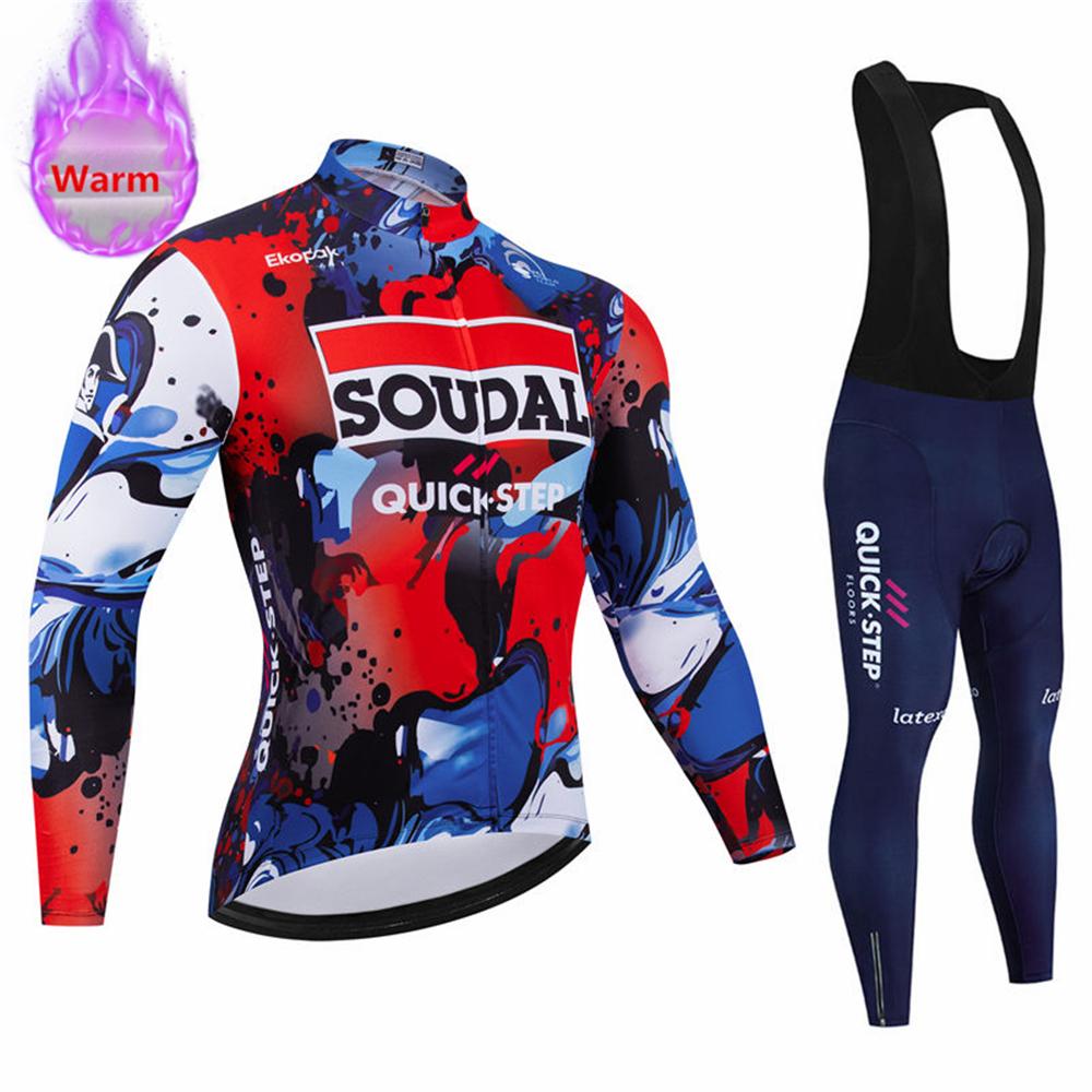 

2026 Команда Soudal Quick Step Мужская Зимняя Велосипедная Одежда С Длинным Рукавом Термофлис Велосипедная Майка Комплект MTB Теплая Одежда для Велосипеда Мужская S