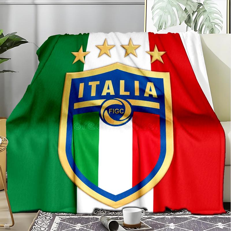 1PC Italian Football Crest Printed Soft Flannel Blanket Throw for Adult Bedroom Living Room Sofa Camping Travel Fan gifts Christmas Gifts