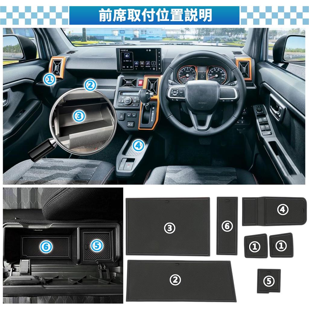 SXCY New Daihatsu Taft Rubber Mats with Models November 2023 and Interior Rubber Partially Optimized for Taft 3rd Generation Door Pocket Taft Custom