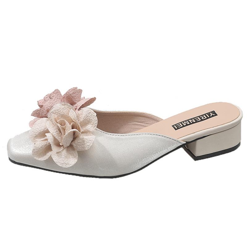 Rose niche design bag head cool slippers women's summer fashion outer wear 2025 new low-heeled half slippers