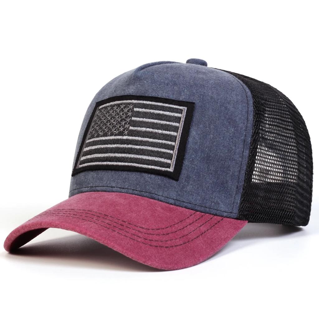 Women American Flag Embroidery Washed Baseball Net Caps Spring And Summer Outdoor Use Adjustable Casual Hats Sunscreen Hat For Men And