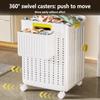 Household Storage Basket Foldable Hollow Out Dirty Clothes Basket with Movable Sliding Wheel Plastic Sorting Basket