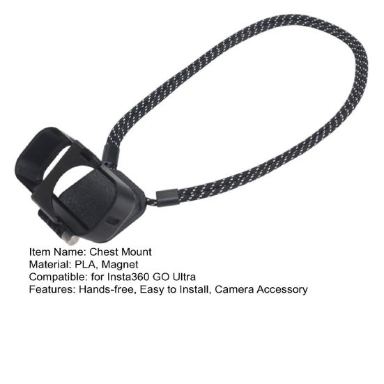 Magnetic Action Camera Chest Mount for Insta360 GO Ultra Hands-free Sports Camera POV Necklace Holder with Neck Strap Lanyard Camera Accessory