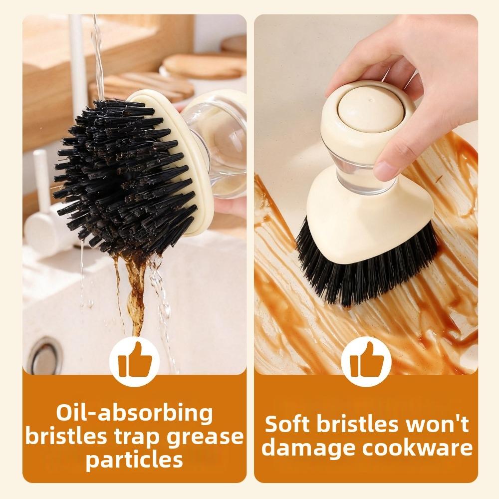 Ergonomic Grip Kitchen Cleaning Brush Round Bristle Head Dishwashing Brush  Cookware Cleaning