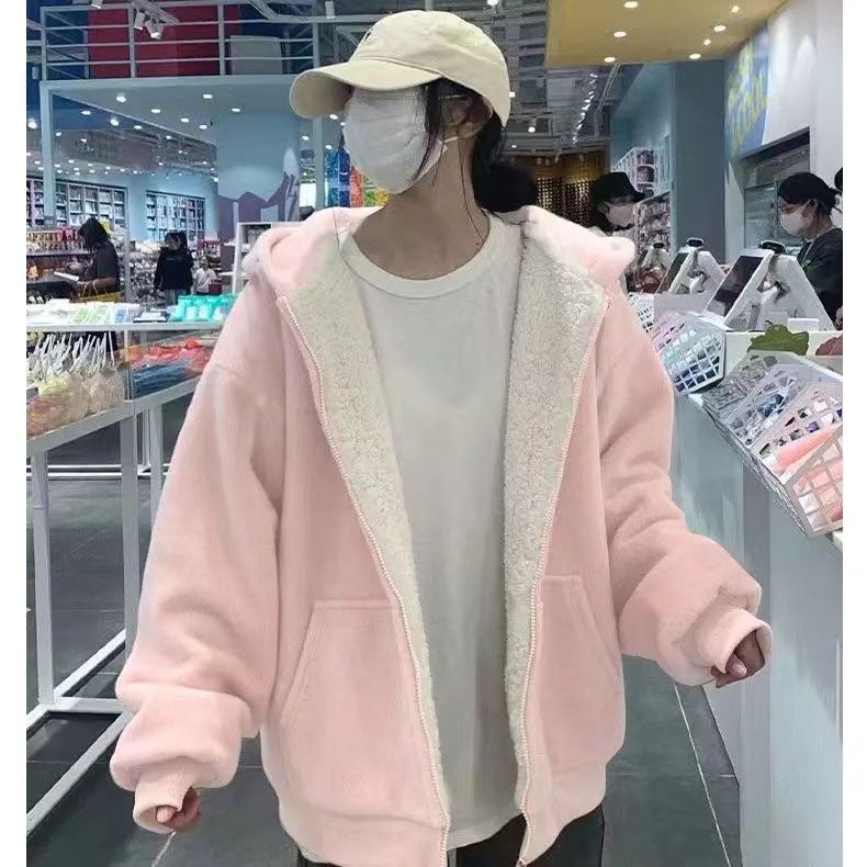 Campus Style Large Size Thickened Young and Middle-aged Jacket Women's Autumn and Winter Loose Warmth and Thin Solid Color All-match