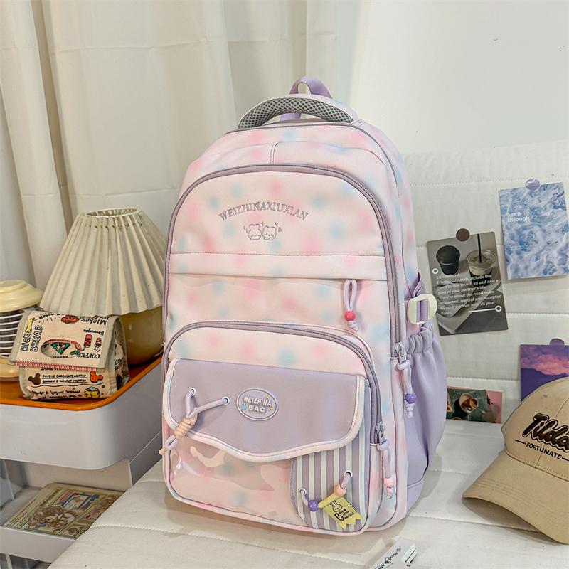 High School Students Lightweight Schoolbag Color Block Large Capacity Backpack