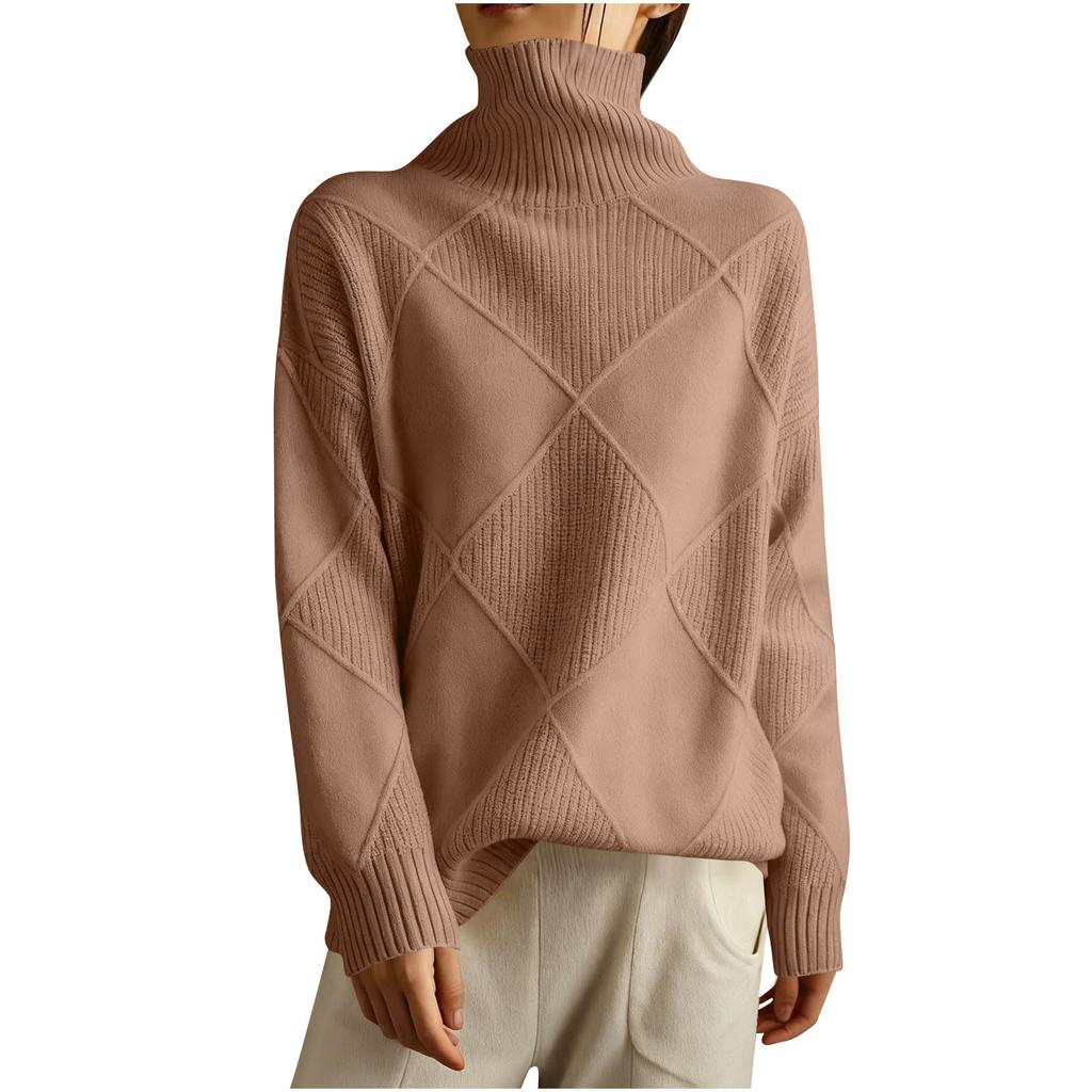 Women's Solid Color High Neck Knitted Top, Casual Commuting Loose Sweater