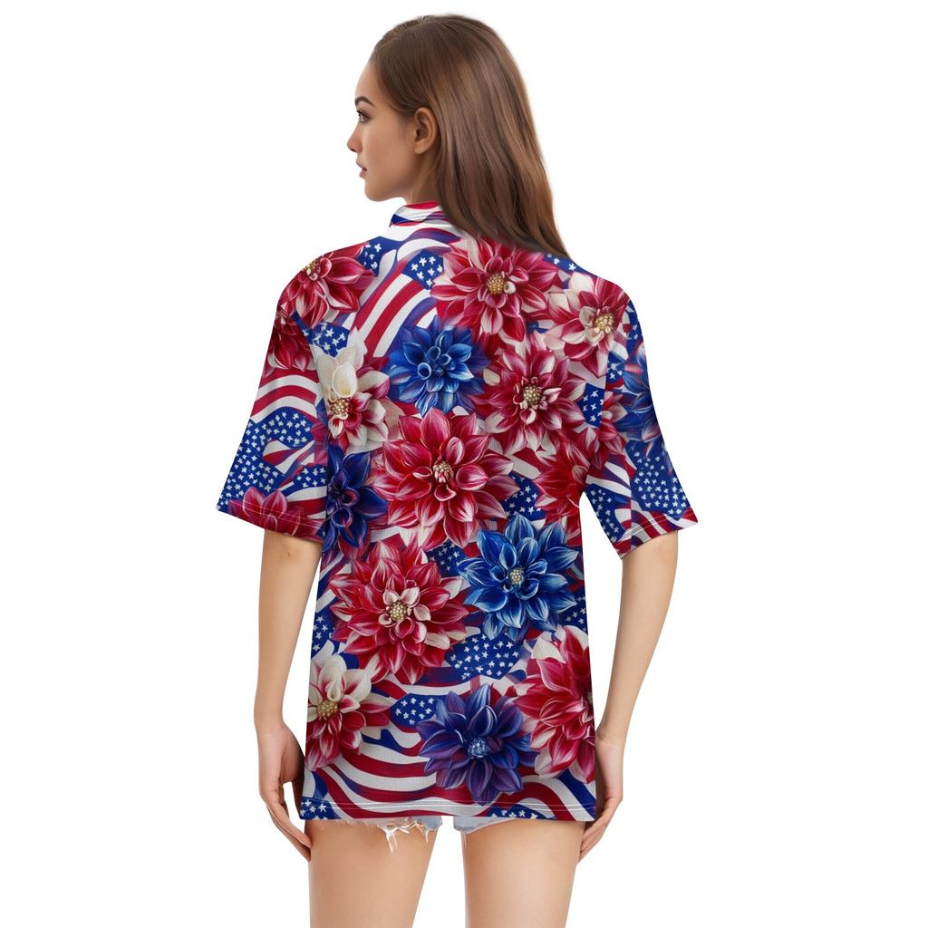 Women's Fashion Casual Lapel Short Sleeve Print Shirt Women's Button Up Tops