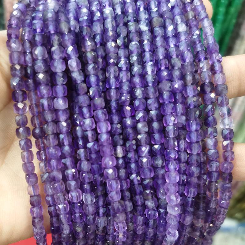 4x4mm Natural Stone Faceted Square Beads: Amethyst, Tourmaline, Garnet Jewelry Accessories