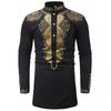 Men's African Print Casual Long Sleeve Shirt with Stand-up Collar
