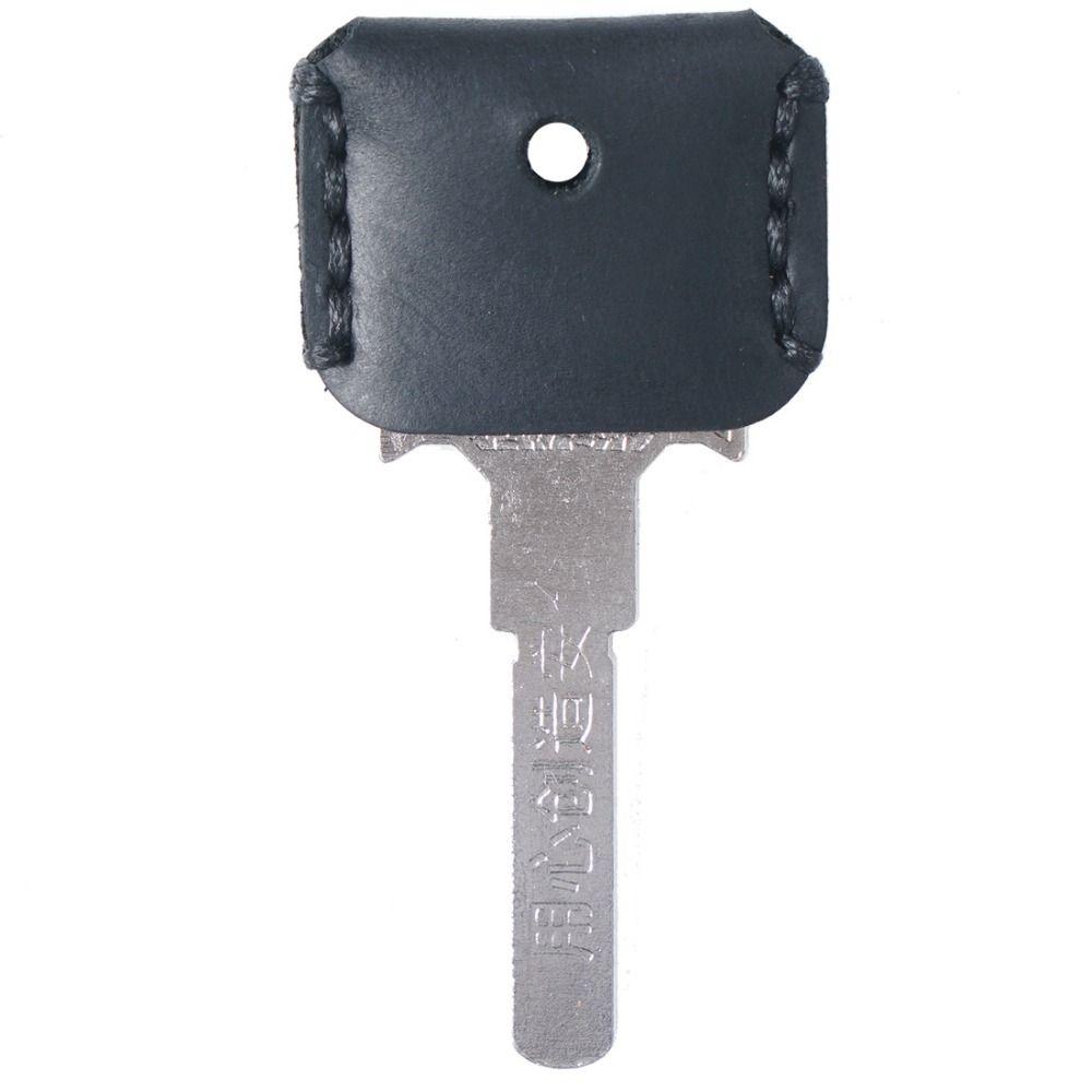 Solid Color Leather Keychain Crazy Horse Leather Key Case Retro Key Cover Cap  Key Decoration