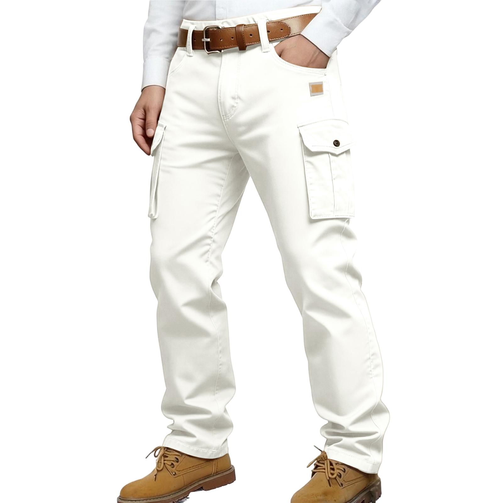 Мужские повседневные ретро джинсовые рабочие брюки прямого кроя, Мужские разноцветные брюки XXXL белый